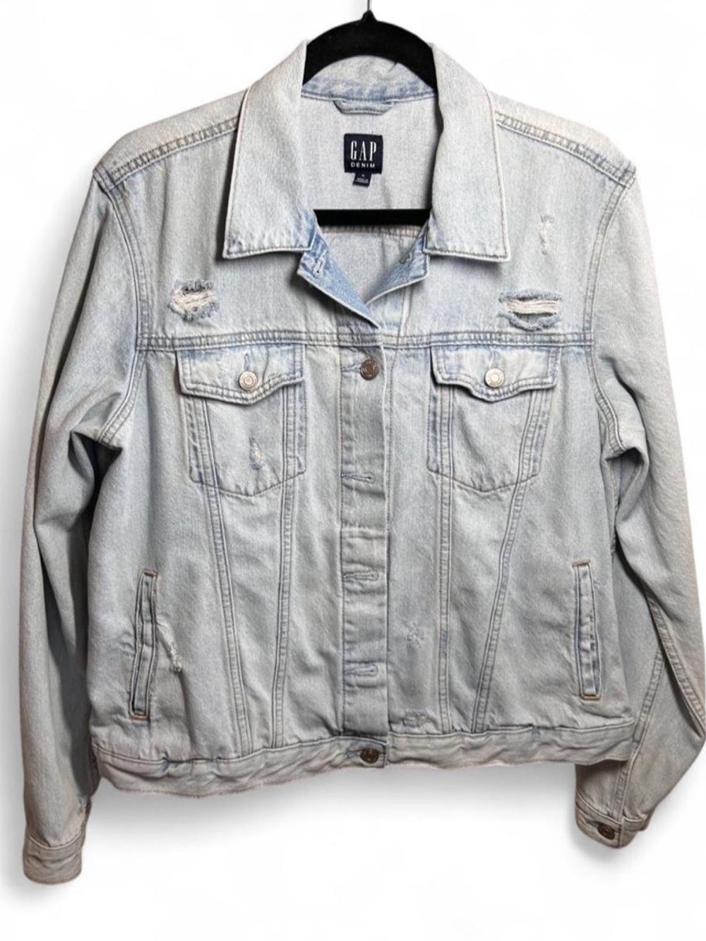 Gap light blue denim jacket with distressed details size XL